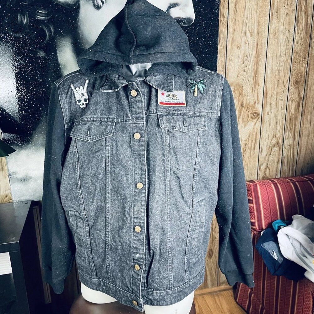 California Republic Apparel Collection Button Up D denim Hoodie Black Men’s XXL